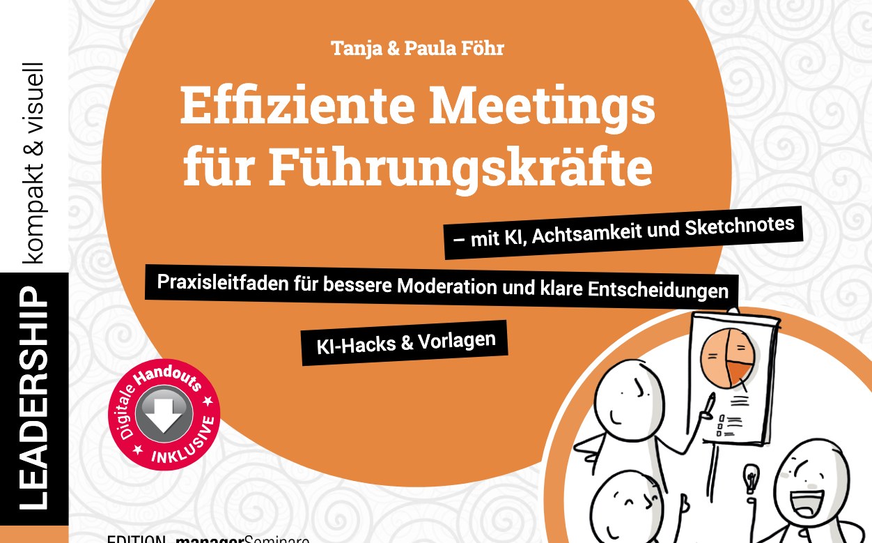 Buchcover: Effiziente Meetings für Führungskräfte – mit KI, Achtsamkeit und Sketchnotes